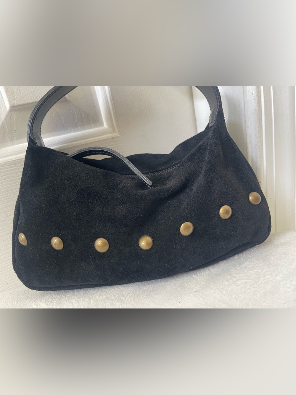 Furla Rare Black mini Suede Shoulder Bag with Brass Studs - Picture 6 of 16